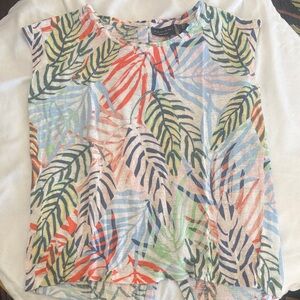Tahari Multicolor Leaf Print Short Sleeve Top